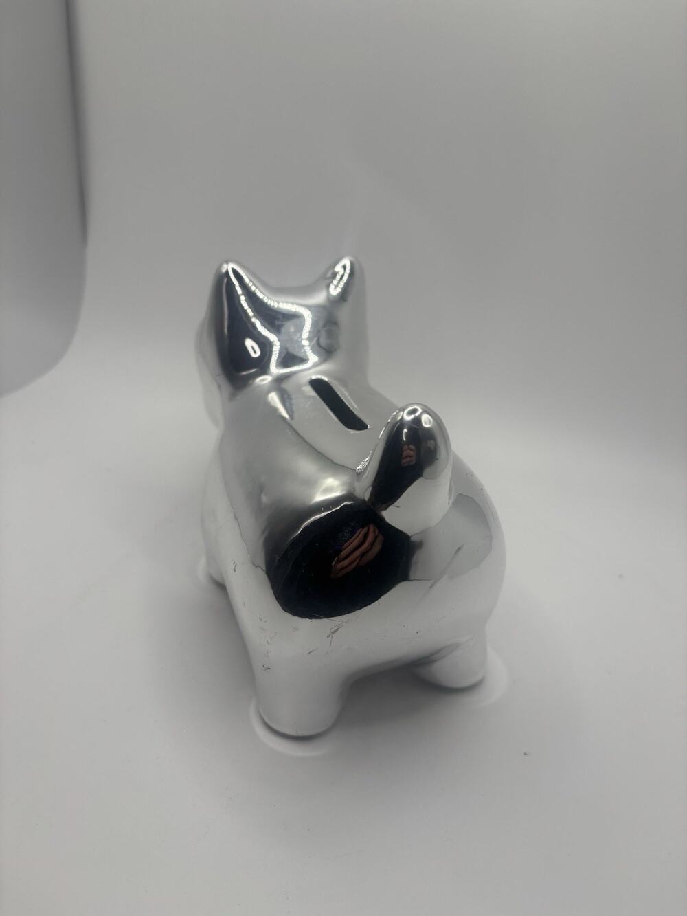 Dog Shaped Piggy Bank Coin Slot Ceramic Chrome Finish Decorative Accent Gift